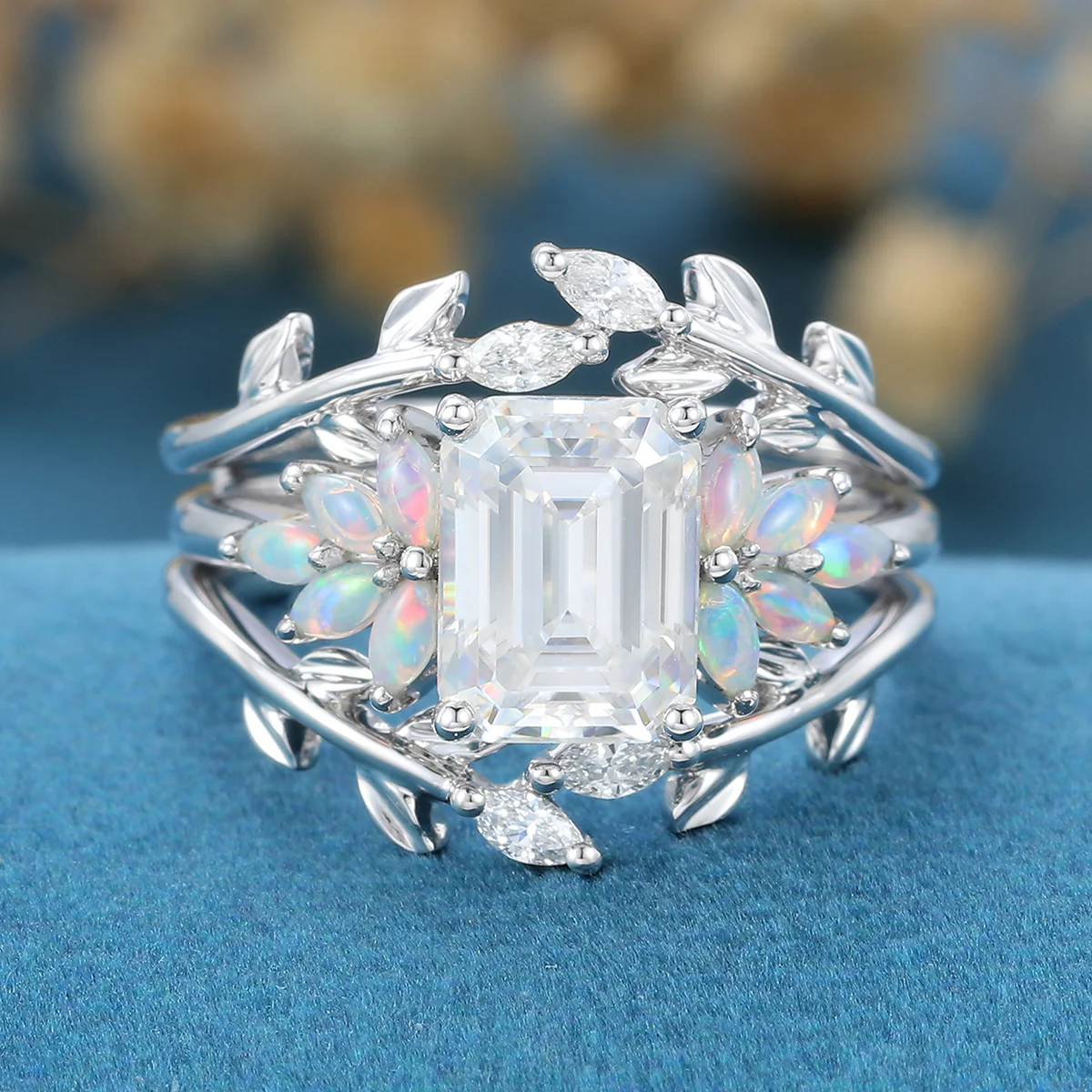Emerald cut Moissanite Matching Moissanite | Diamonds Gold Bridal Set - Image 6
