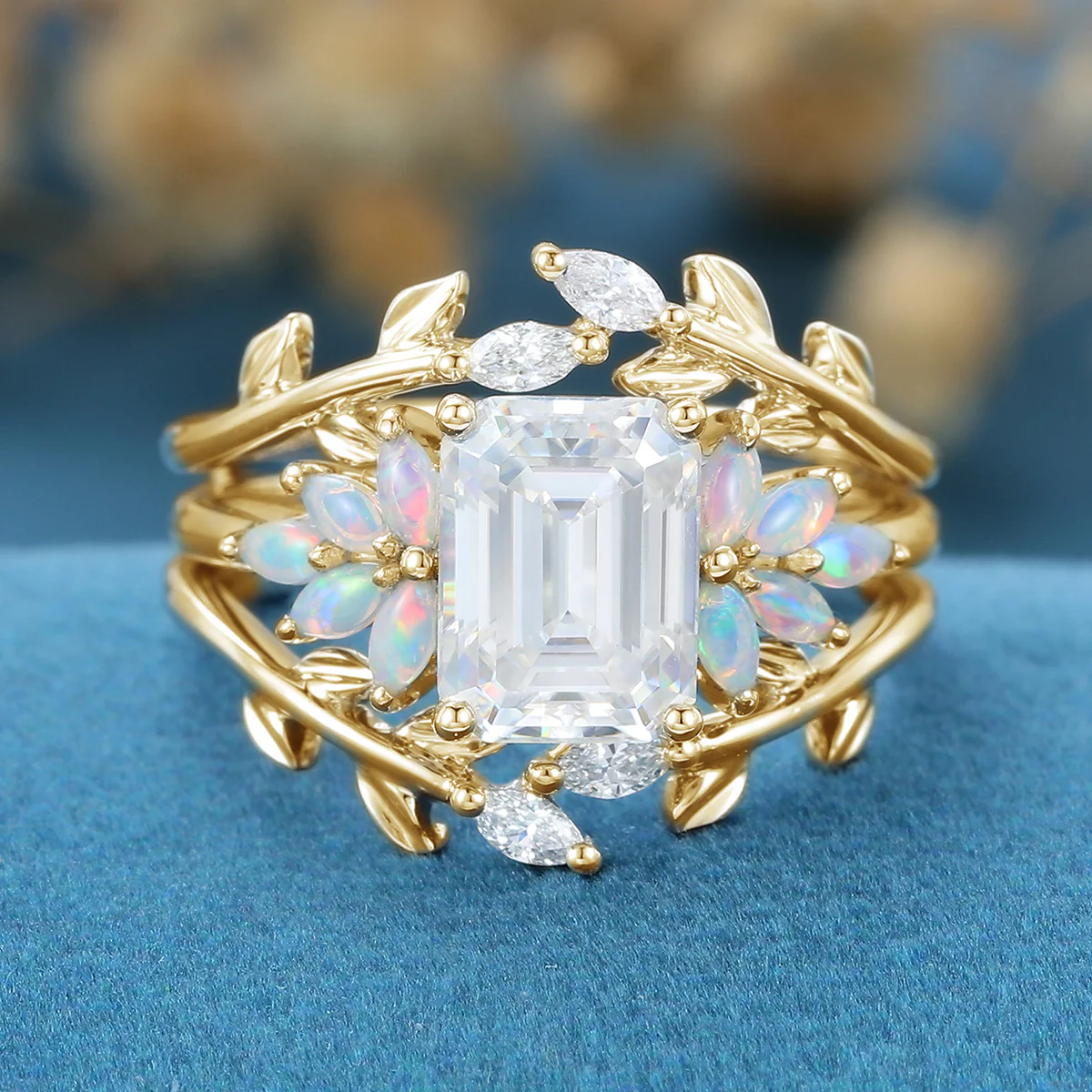 Emerald cut Moissanite Matching Moissanite | Diamonds Gold Bridal Set - Image 7