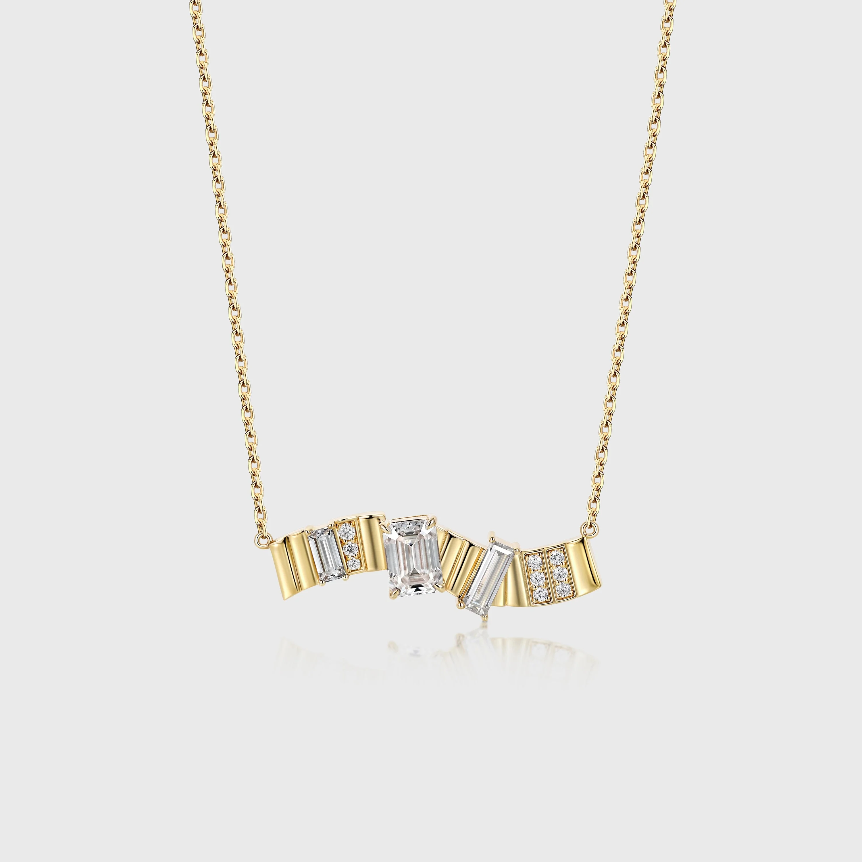 Emerald cut Moissanite Pendant Necklace with Moissanite Pave Accents - Image 8
