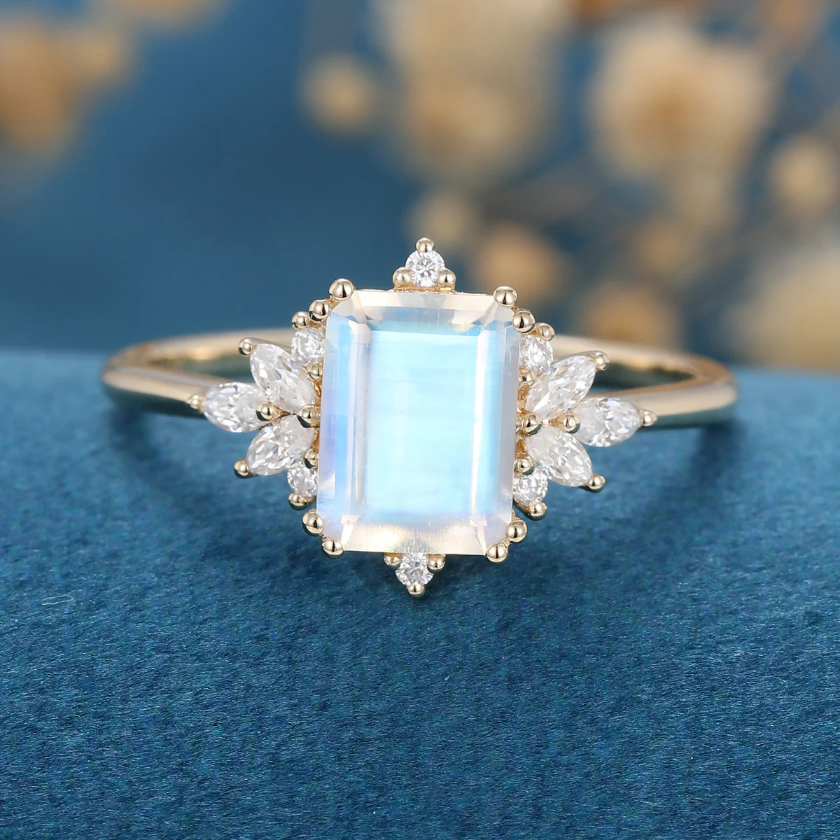 Emerald cut Moonstone Cluster Engagement Ring - Image 3