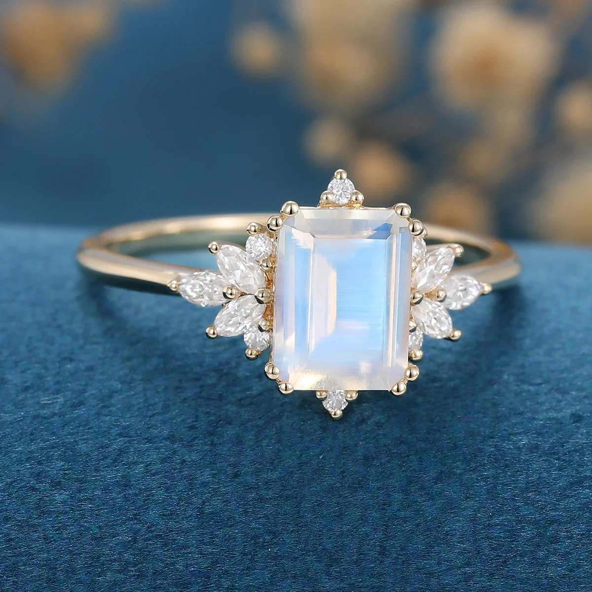 Emerald cut Moonstone Cluster Engagement Ring - Image 4