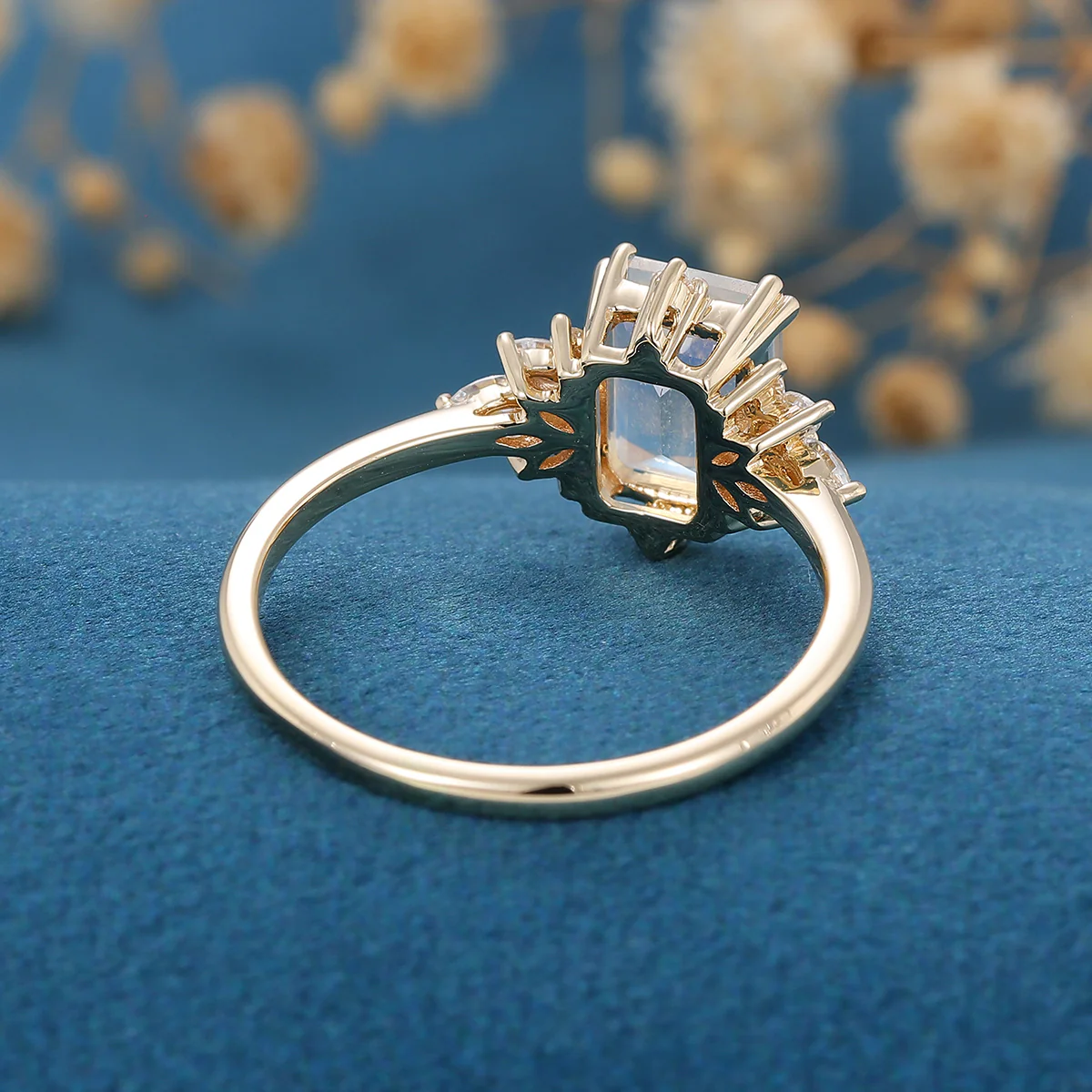 Emerald cut Moonstone Cluster Engagement Ring - Image 6