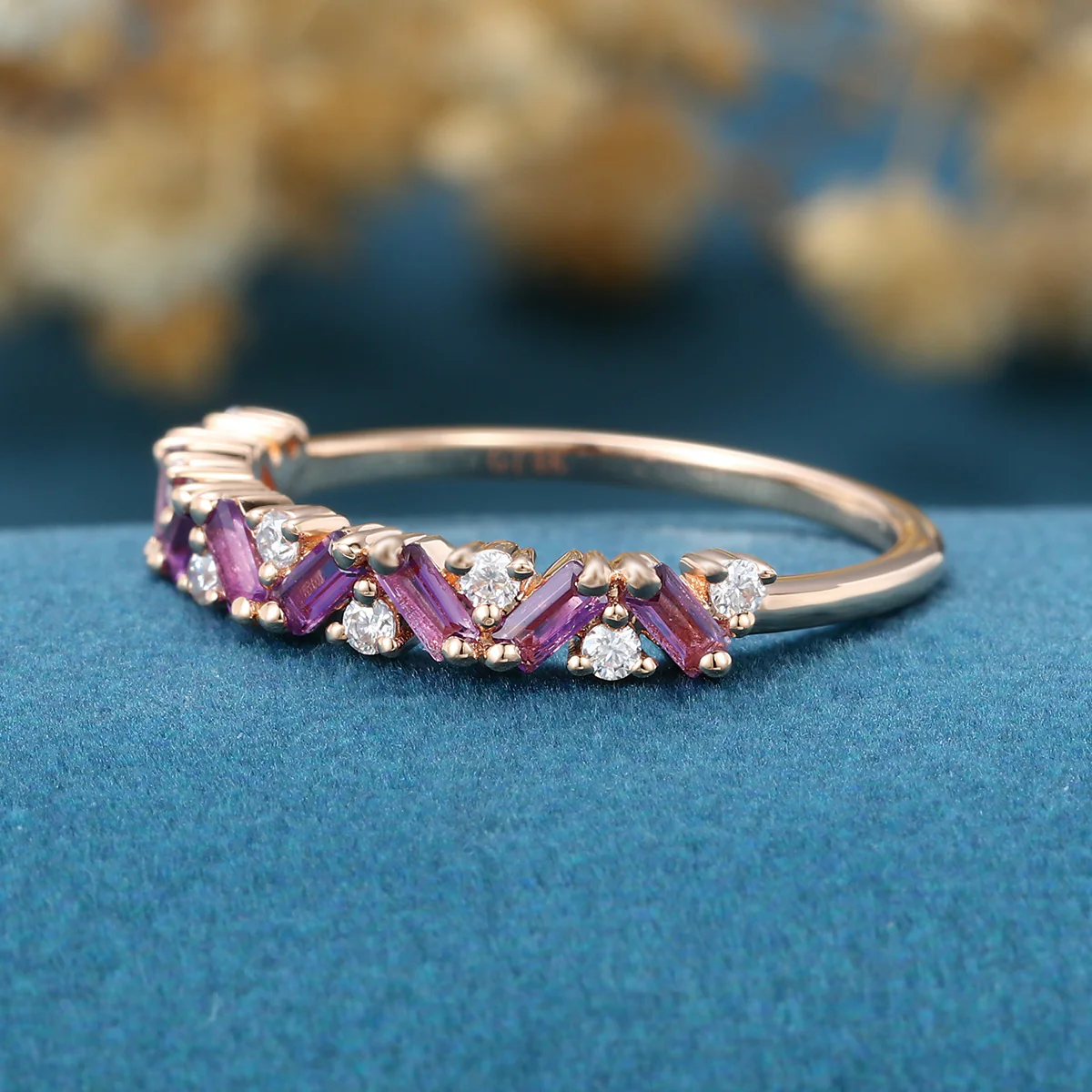 Half Eternity Baguette Amethyst Matching Moissanite|Diamond Wedding Band - Image 5