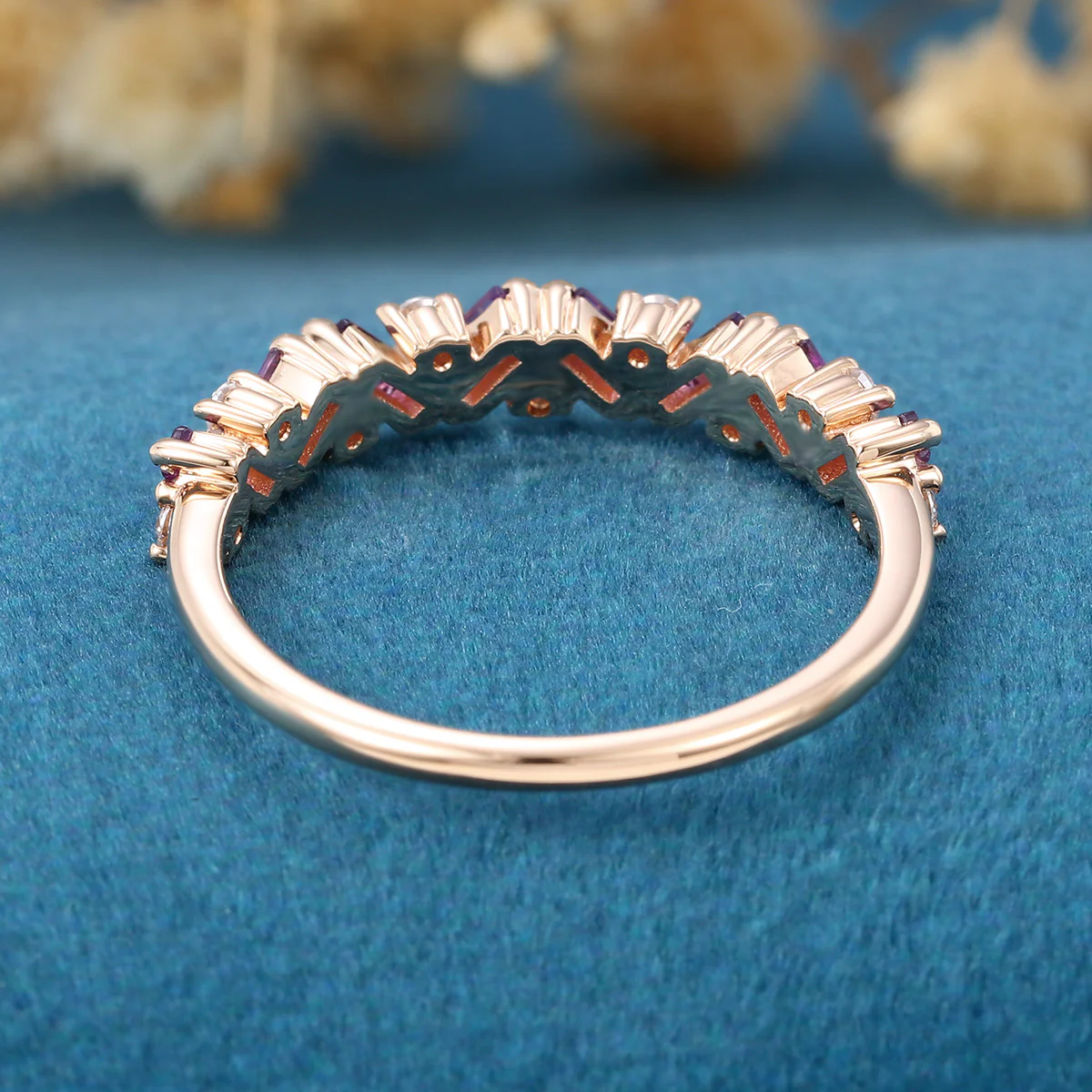 Half Eternity Baguette Amethyst Matching Moissanite|Diamond Wedding Band - Image 6