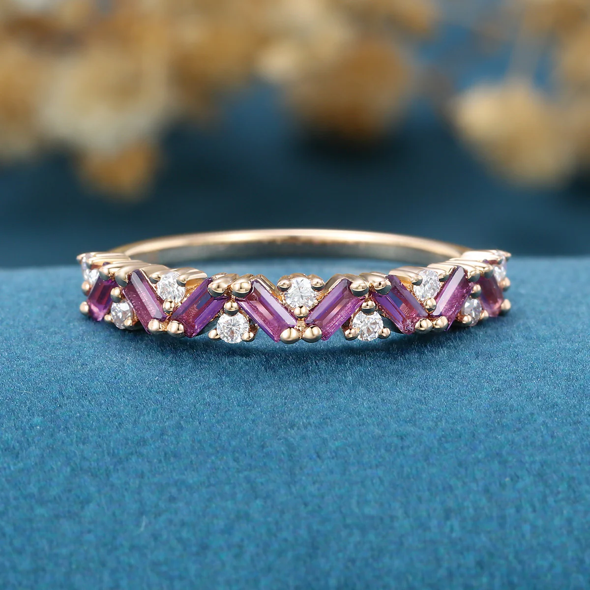 Half Eternity Baguette Amethyst Matching Moissanite|Diamond Wedding Band - Image 8