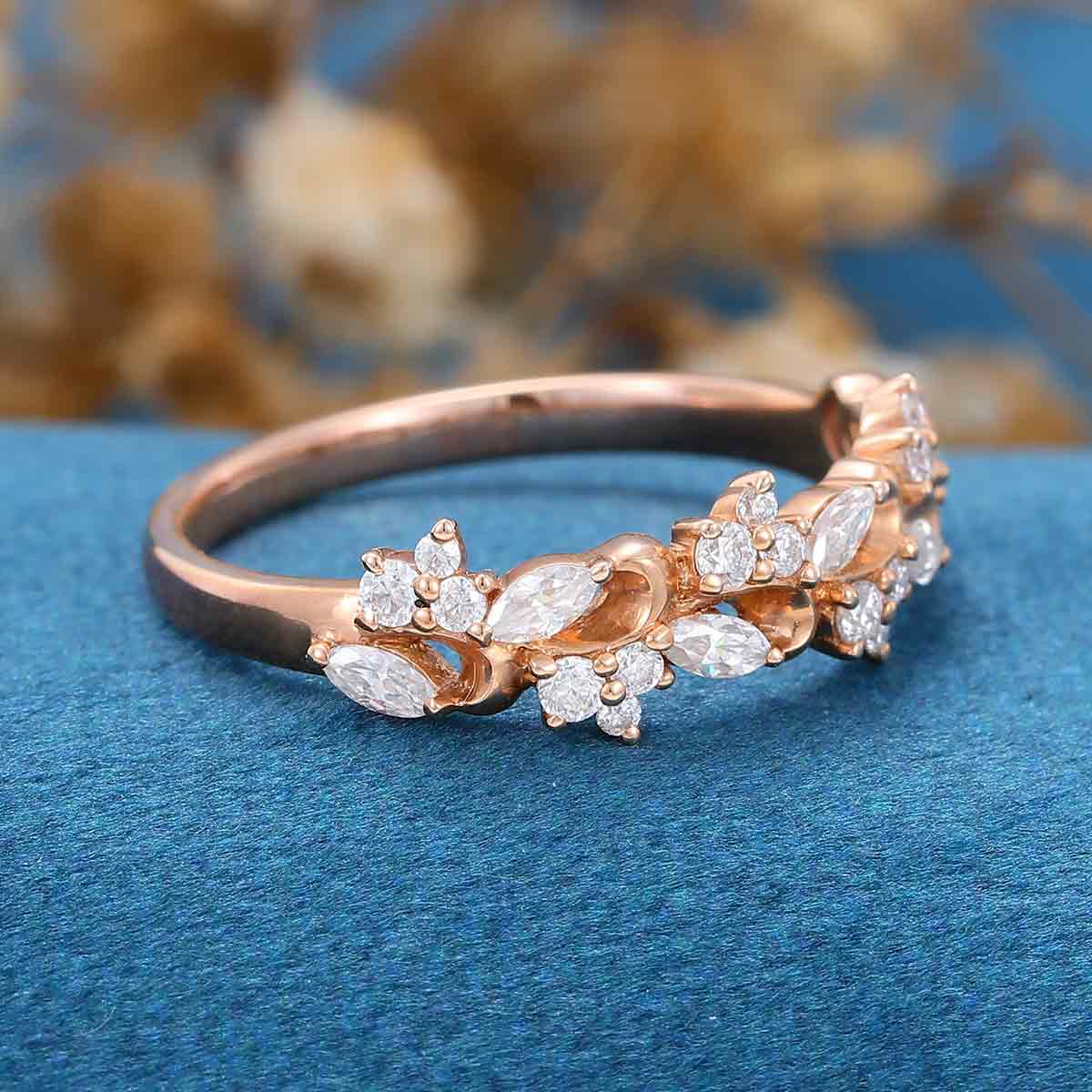 Half Eternity Marquise cut Moissanite | Diamonds Straight Wedding Band - Image 3