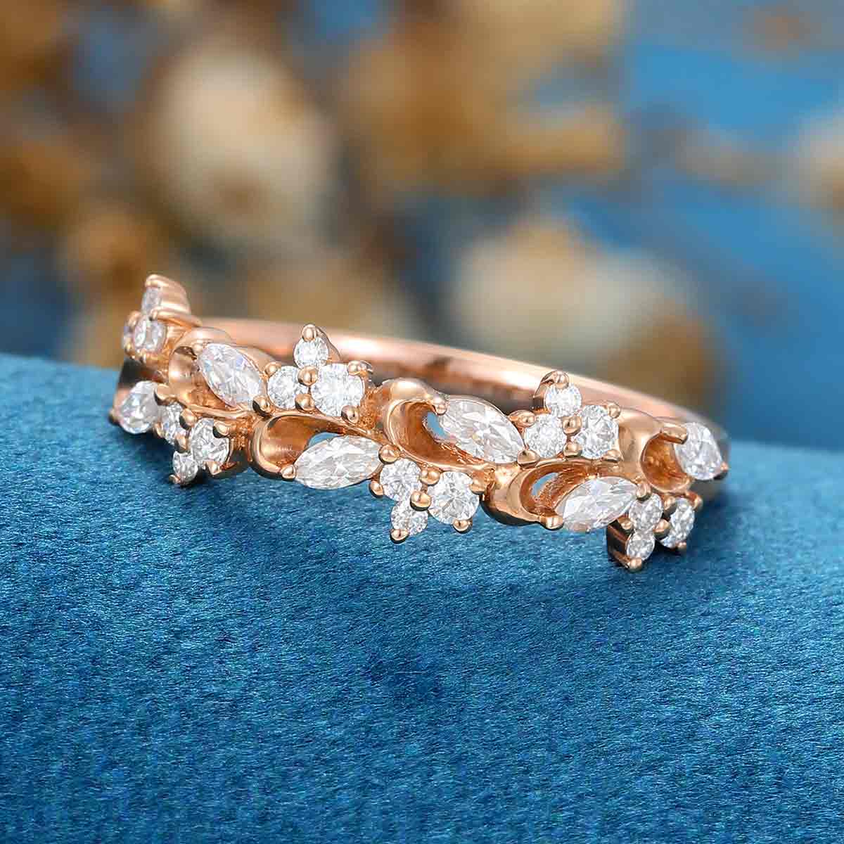 Half Eternity Marquise cut Moissanite | Diamonds Straight Wedding Band - Image 4