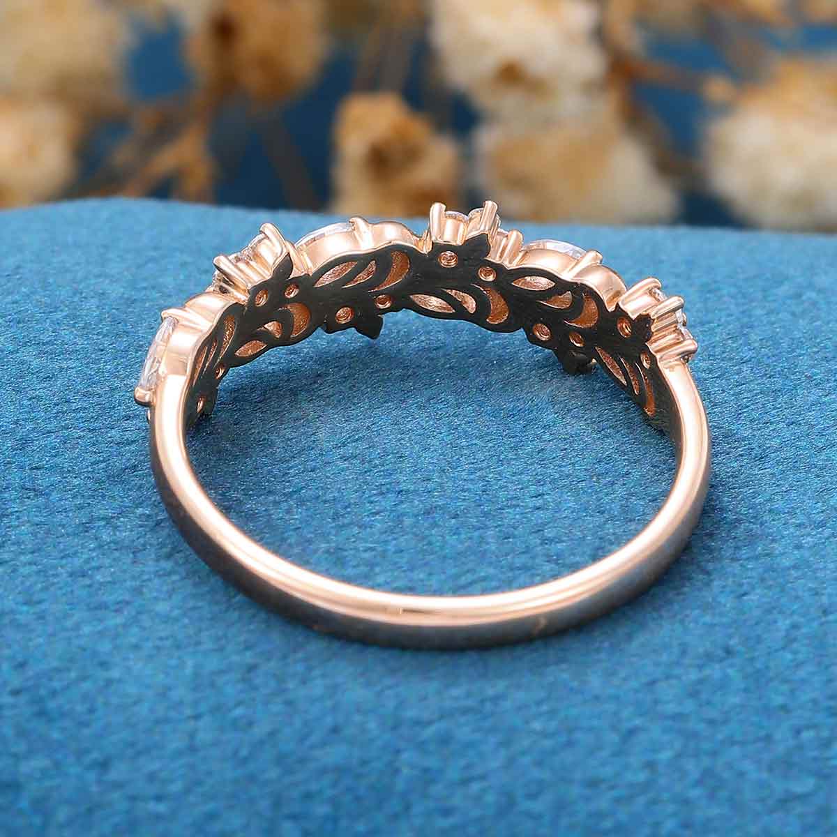 Half Eternity Marquise cut Moissanite | Diamonds Straight Wedding Band - Image 5