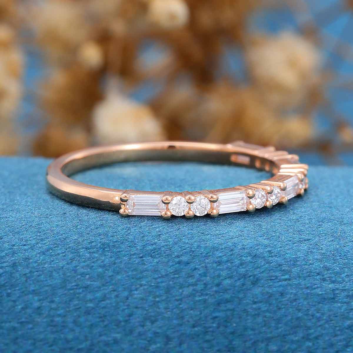 Half Eternity Baguette cut Moissanite | Diamonds Stacking Wedding Band - Image 3
