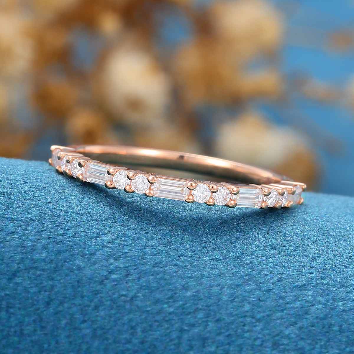 Half Eternity Baguette cut Moissanite | Diamonds Stacking Wedding Band - Image 4