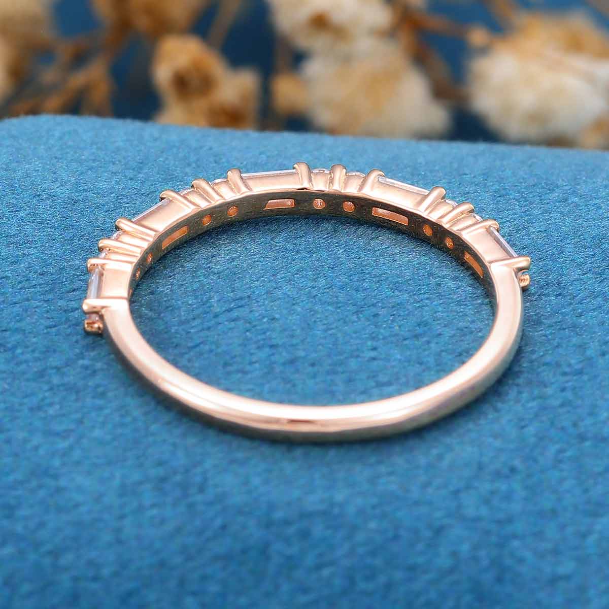 Half Eternity Baguette cut Moissanite | Diamonds Stacking Wedding Band - Image 5