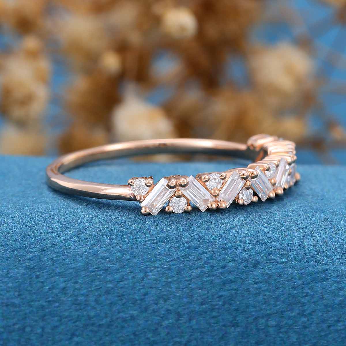 Half Eternity Baguette cut Moissanite | Diamonds Stacking Wedding Band - Image 3