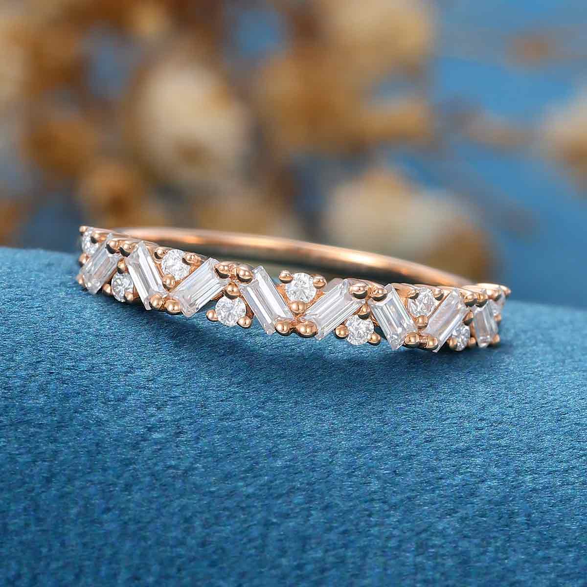 Half Eternity Baguette cut Moissanite | Diamonds Stacking Wedding Band - Image 4