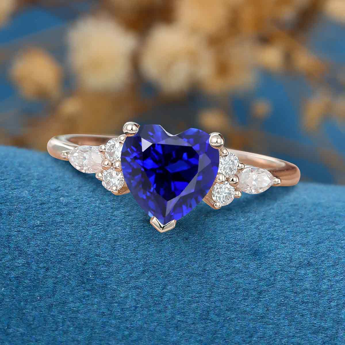 Heart cut Lab Sapphire Engagement ring - Image 4