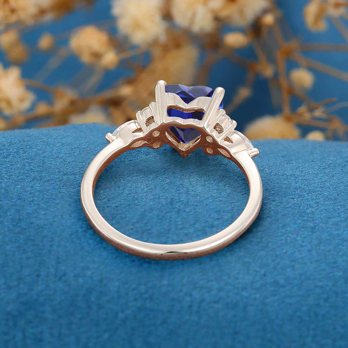 Heart cut Lab Sapphire Engagement ring - Image 5