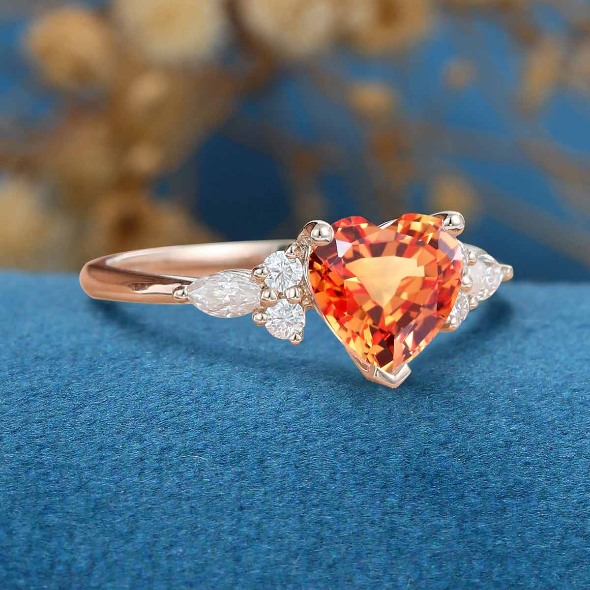 Heart cut Lab Yellow Sapphire Engagement ring - Image 3