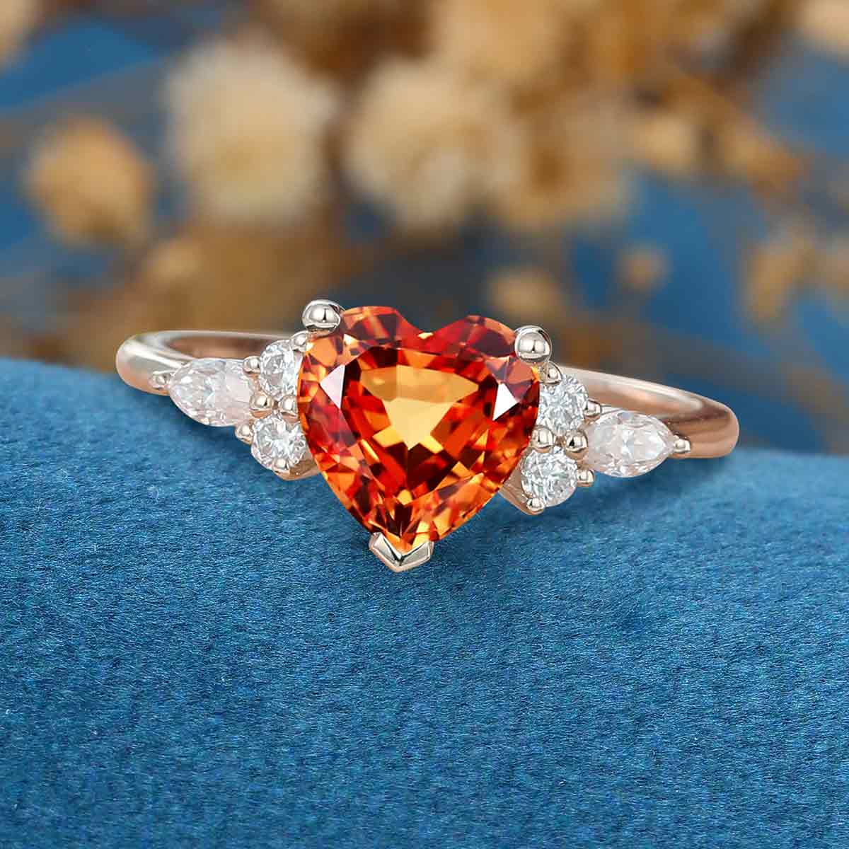 Heart cut Lab Yellow Sapphire Engagement ring - Image 4