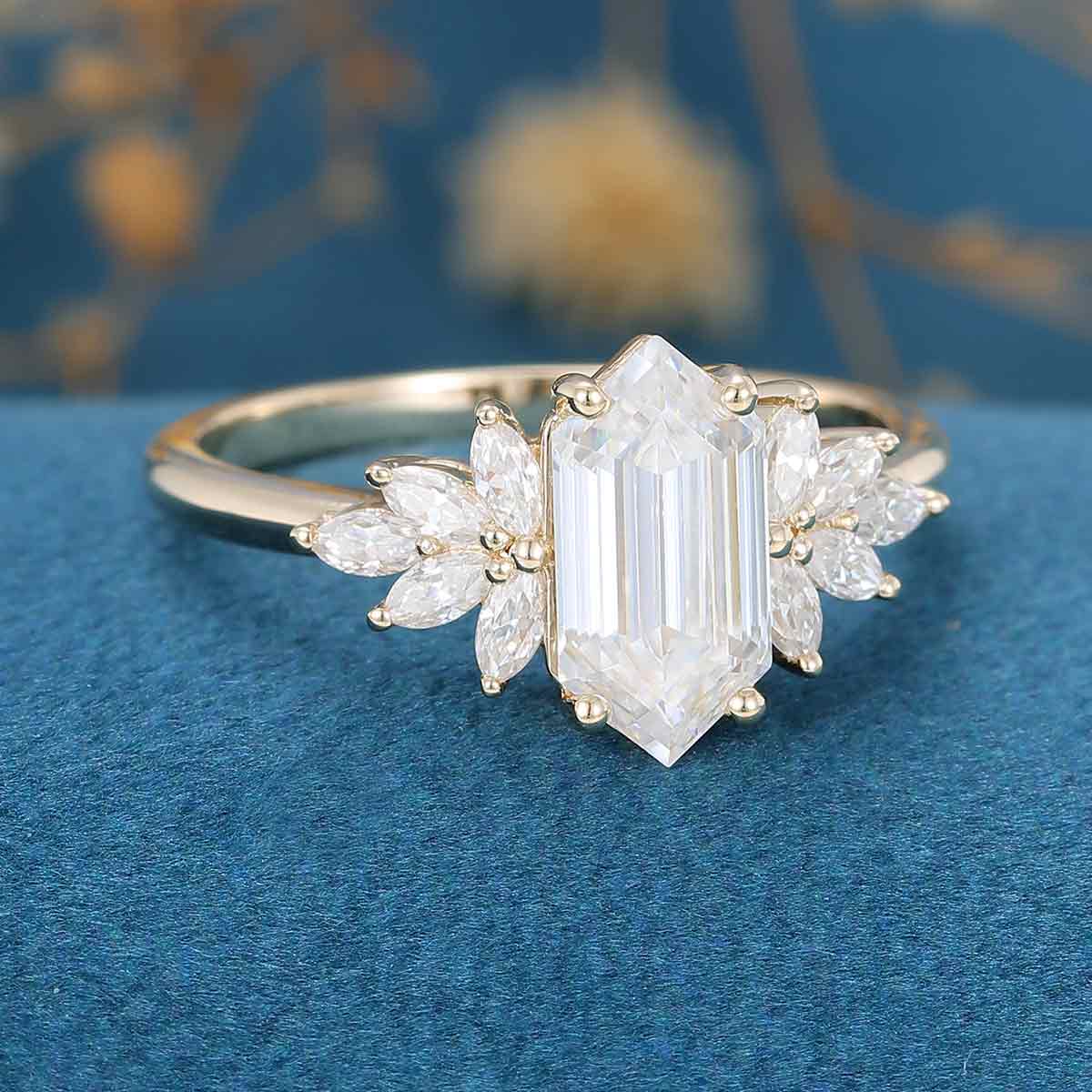 1.0 Carat Hexagon cut Moissanite Cluster Engagement ring - Image 10