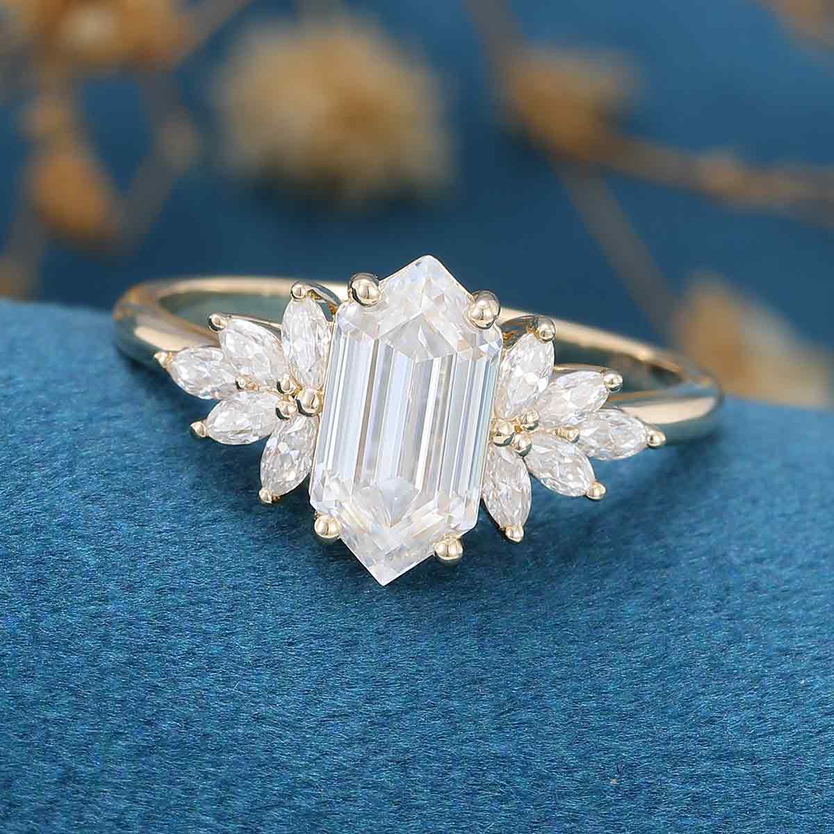 1.0 Carat Hexagon cut Moissanite Cluster Engagement ring - Image 11