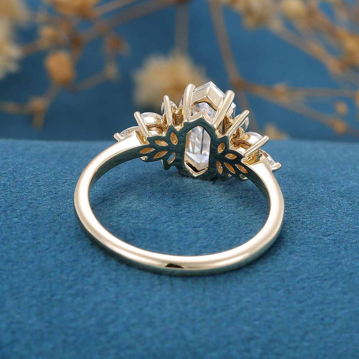 1.0 Carat Hexagon cut Moissanite Cluster Engagement ring - Image 12