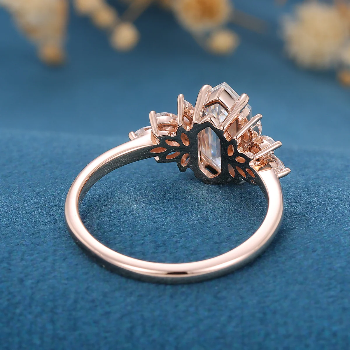 1.0 Carat Hexagon cut Moissanite Cluster Engagement ring - Image 6