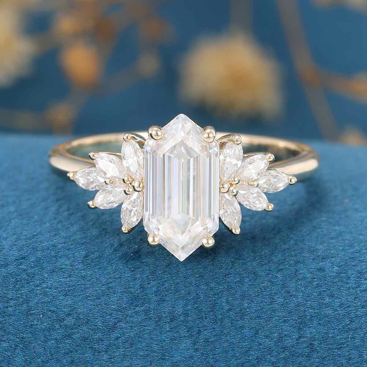 1.0 Carat Hexagon cut Moissanite Cluster Engagement ring - Image 8