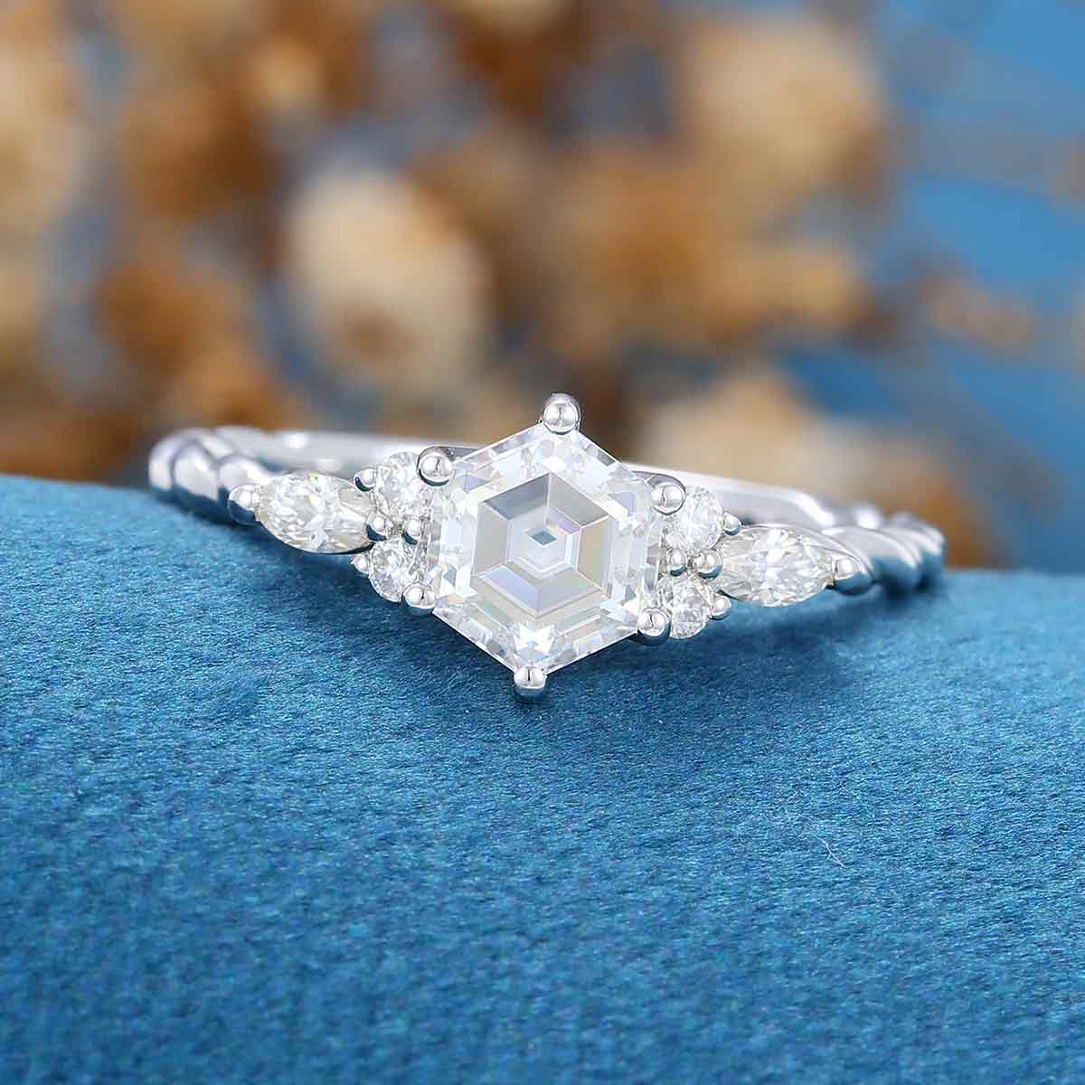 Hexagon cut Moissanite Twisted Shank Engagement ring - Image 4