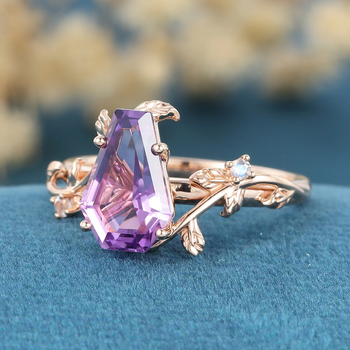 Inspired Coffin Cut Amethyst Engagement Ring - Image 4