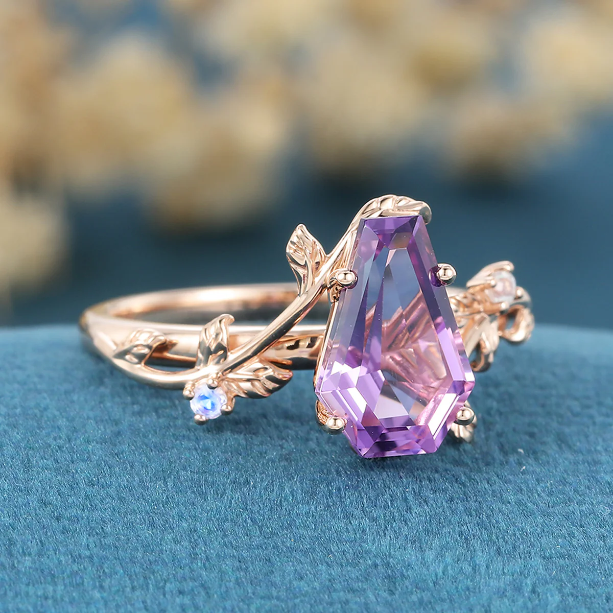 Inspired Coffin Cut Amethyst Engagement Ring - Image 5