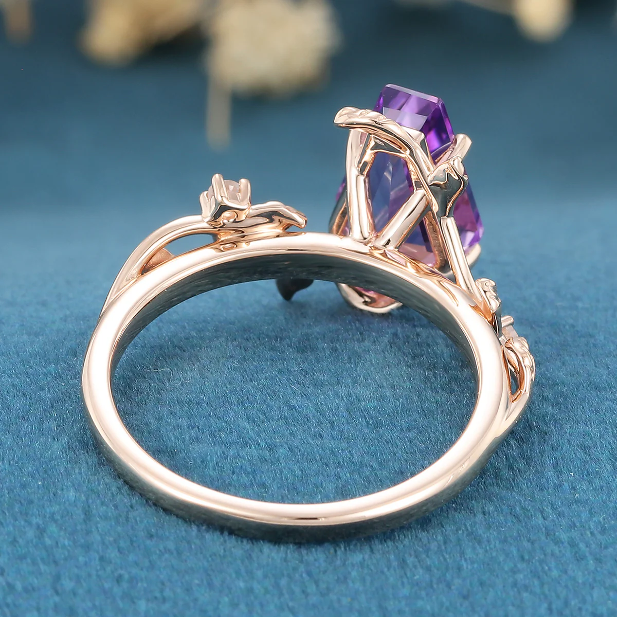 Inspired Coffin Cut Amethyst Engagement Ring - Image 6