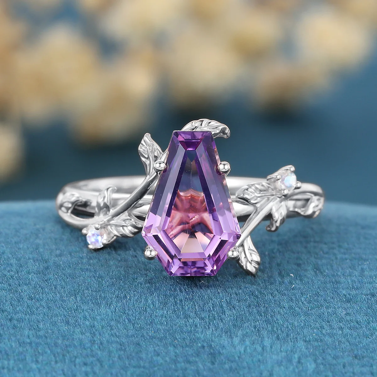 Inspired Coffin Cut Amethyst Engagement Ring - Image 7