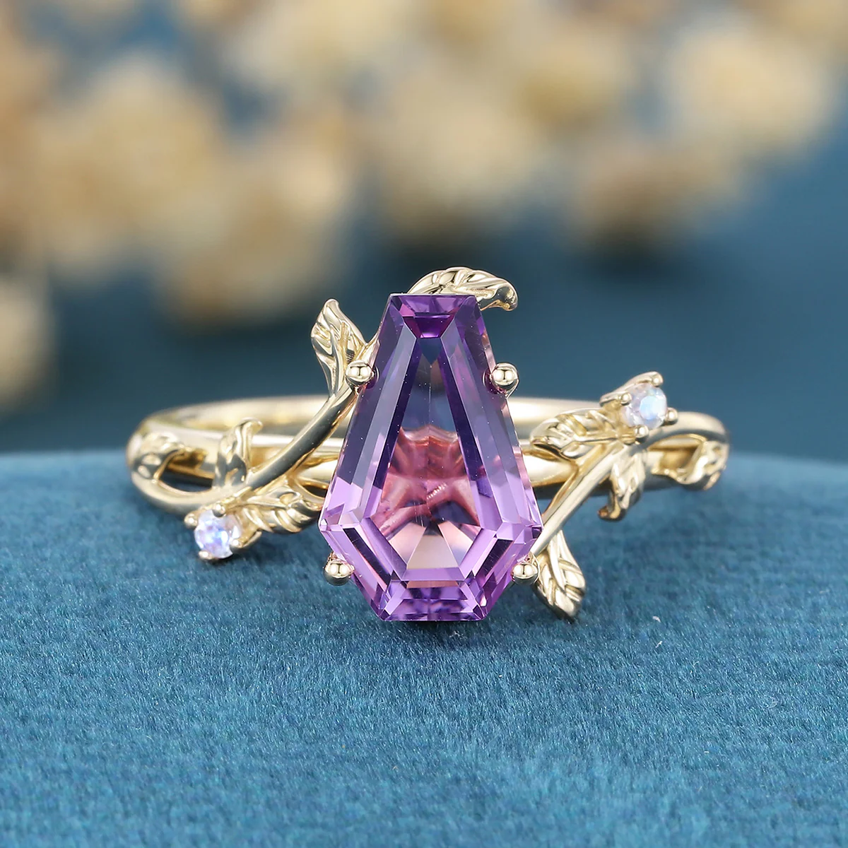 Inspired Coffin Cut Amethyst Engagement Ring - Image 8