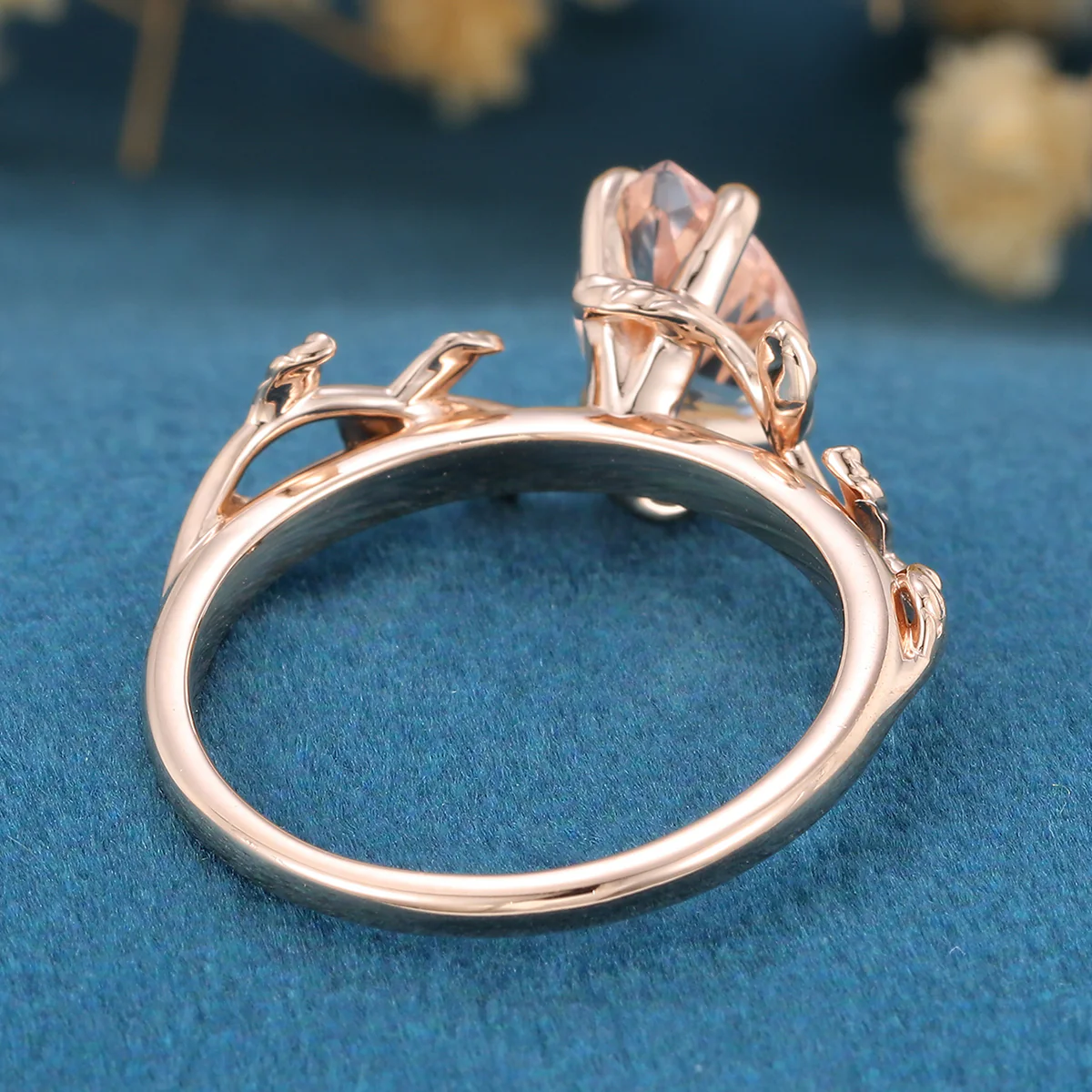 Inspired Pear cut Pink Morganite Solid Gold Engagement Ring - Image 5