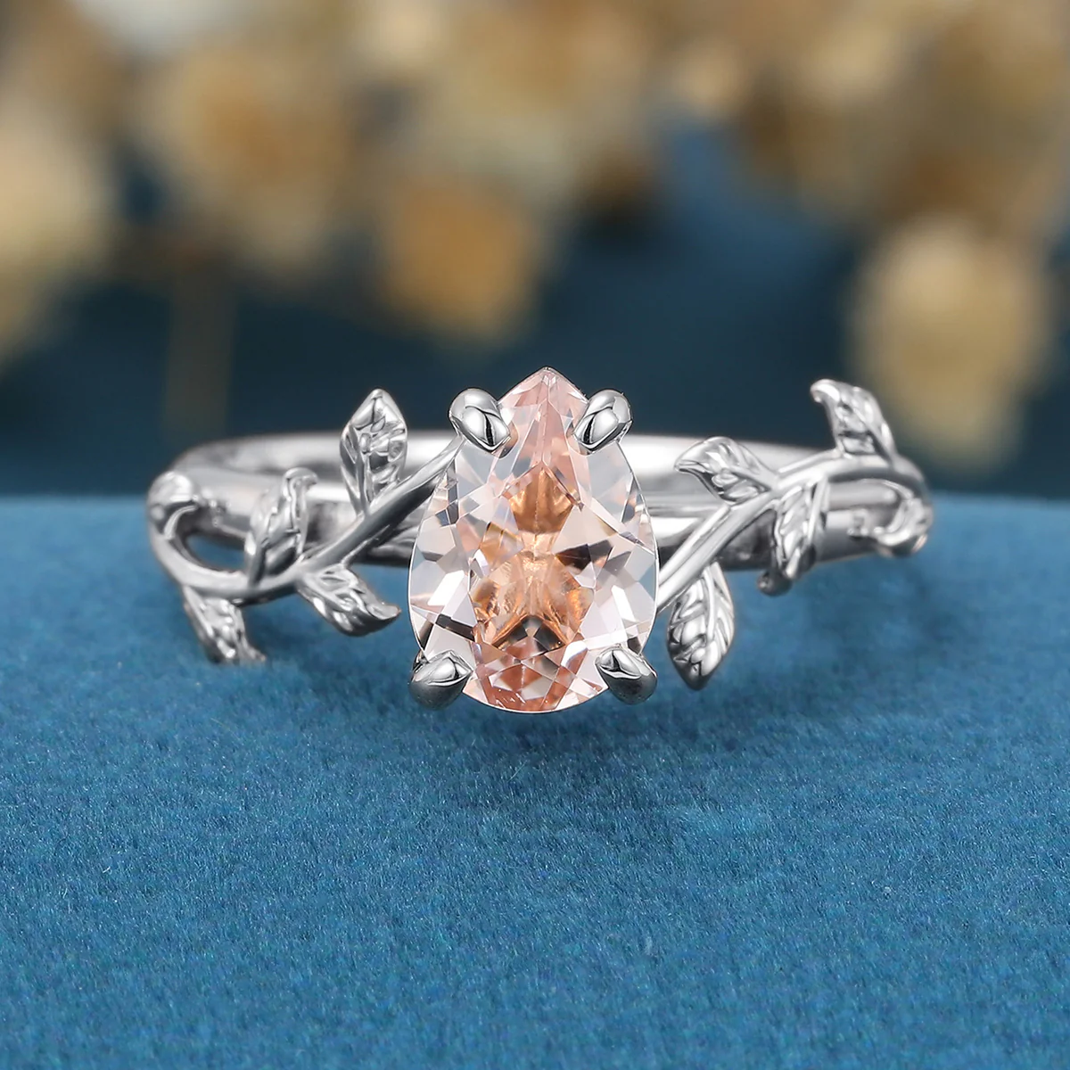 Inspired Pear cut Pink Morganite Solid Gold Engagement Ring - Image 6