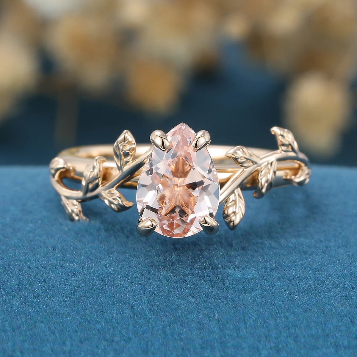 Inspired Pear cut Pink Morganite Solid Gold Engagement Ring - Image 7