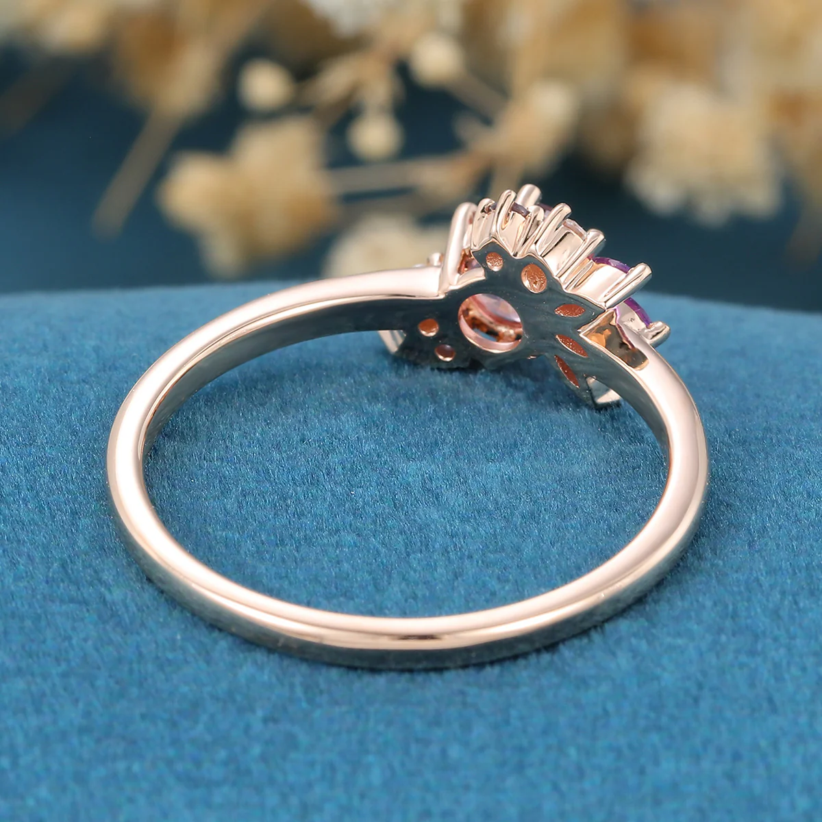 Inspired Round cut Lab Grown Pink Sapphire Matching Diamond | Amethyst Solid Gold Engagement Ring - Image 5