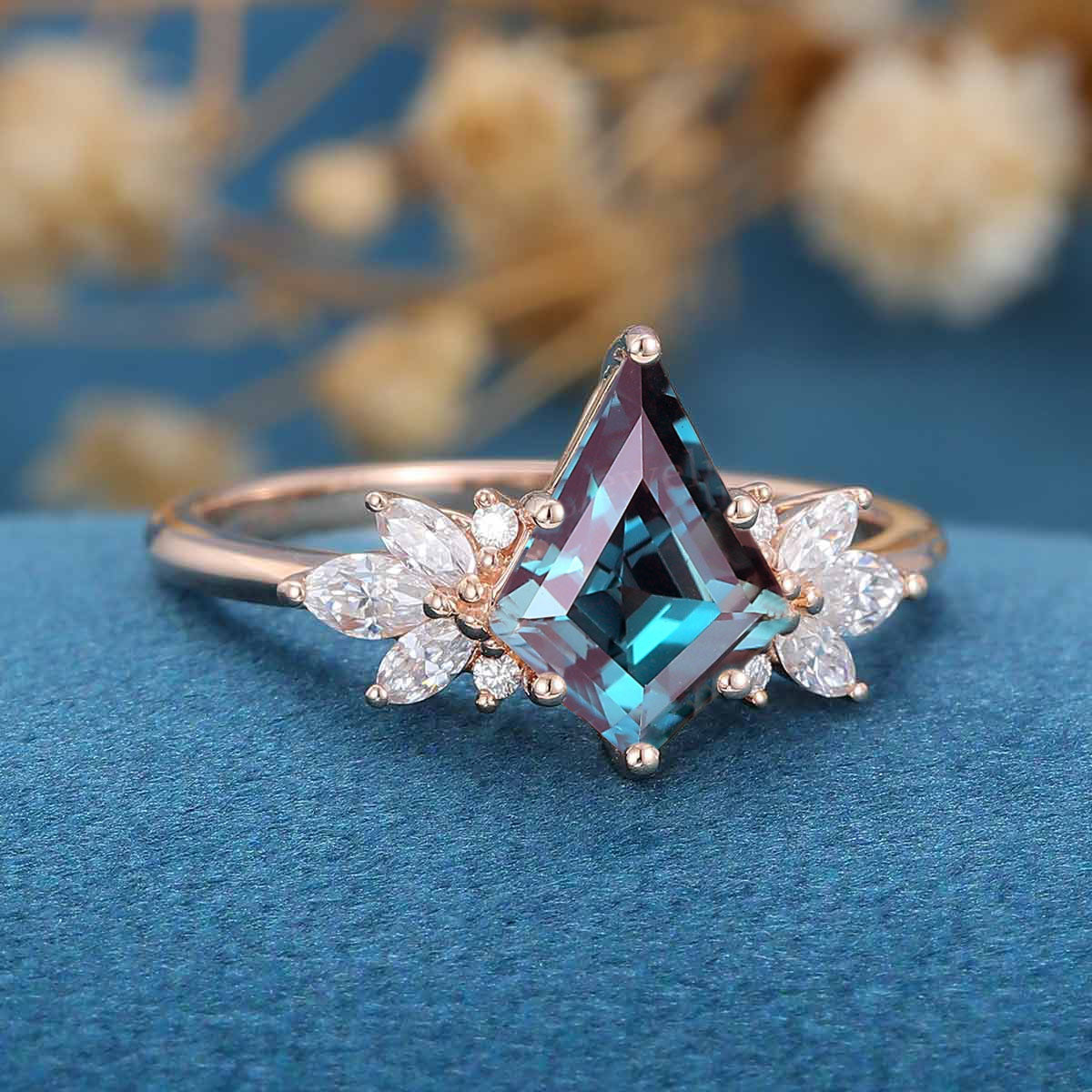 Kite Cut Lab Alexandrite | Diamond Engagement Ring - Image 7