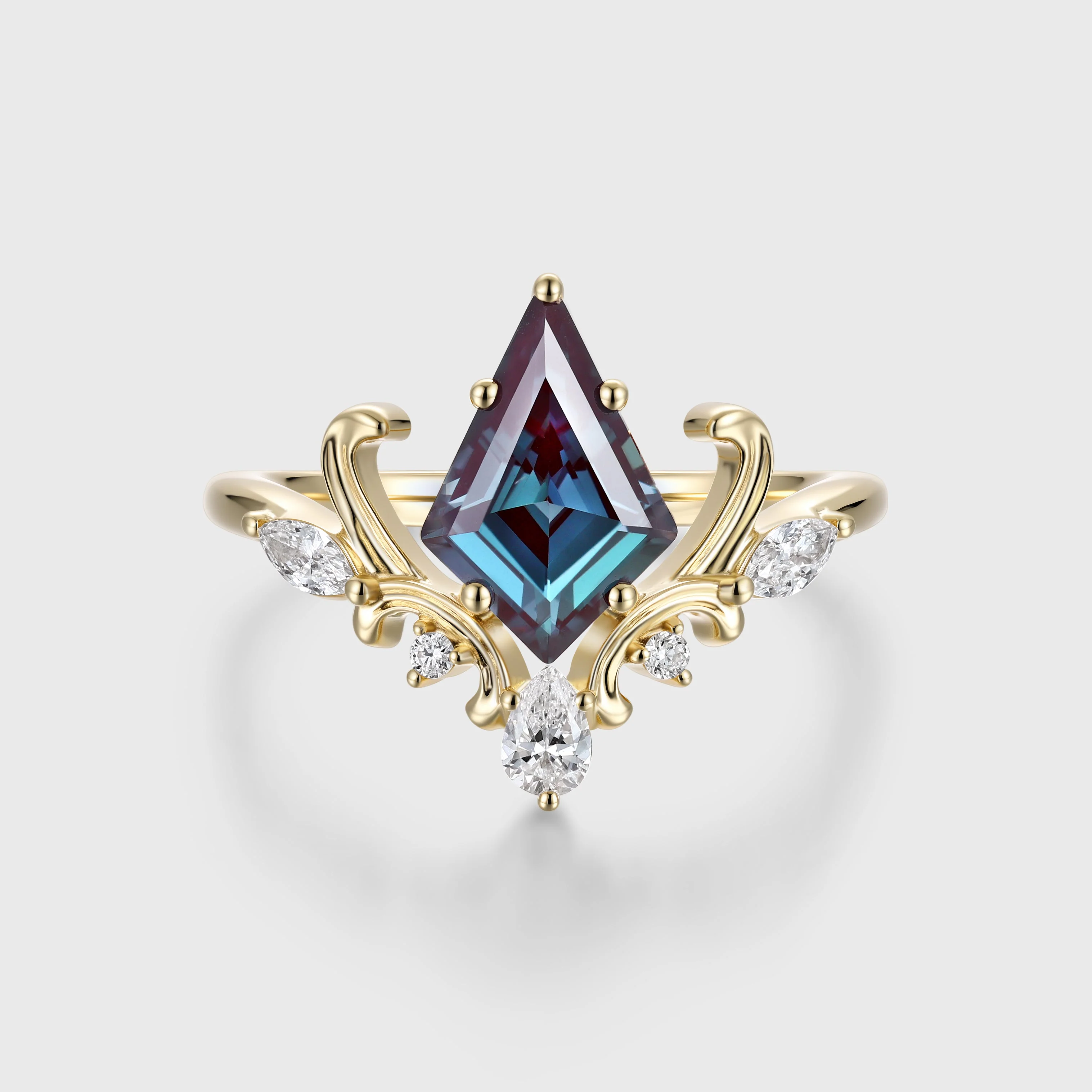 Kite Cut Lab Alexandrite Engagement Ring - Image 3