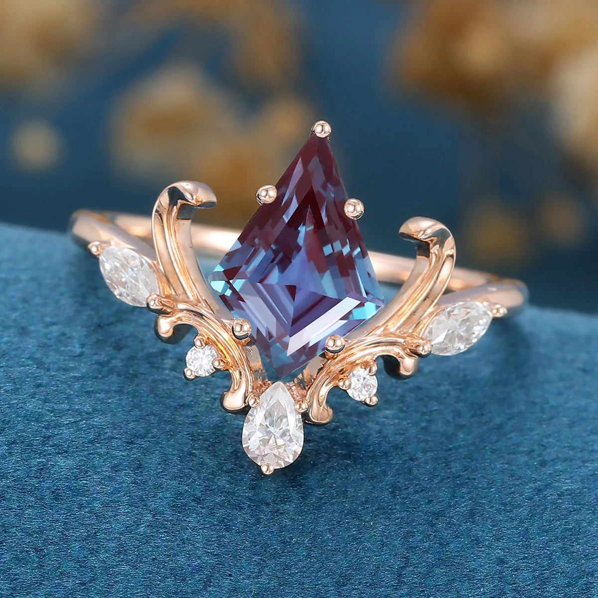 Kite Cut Lab Alexandrite Engagement Ring - Image 7