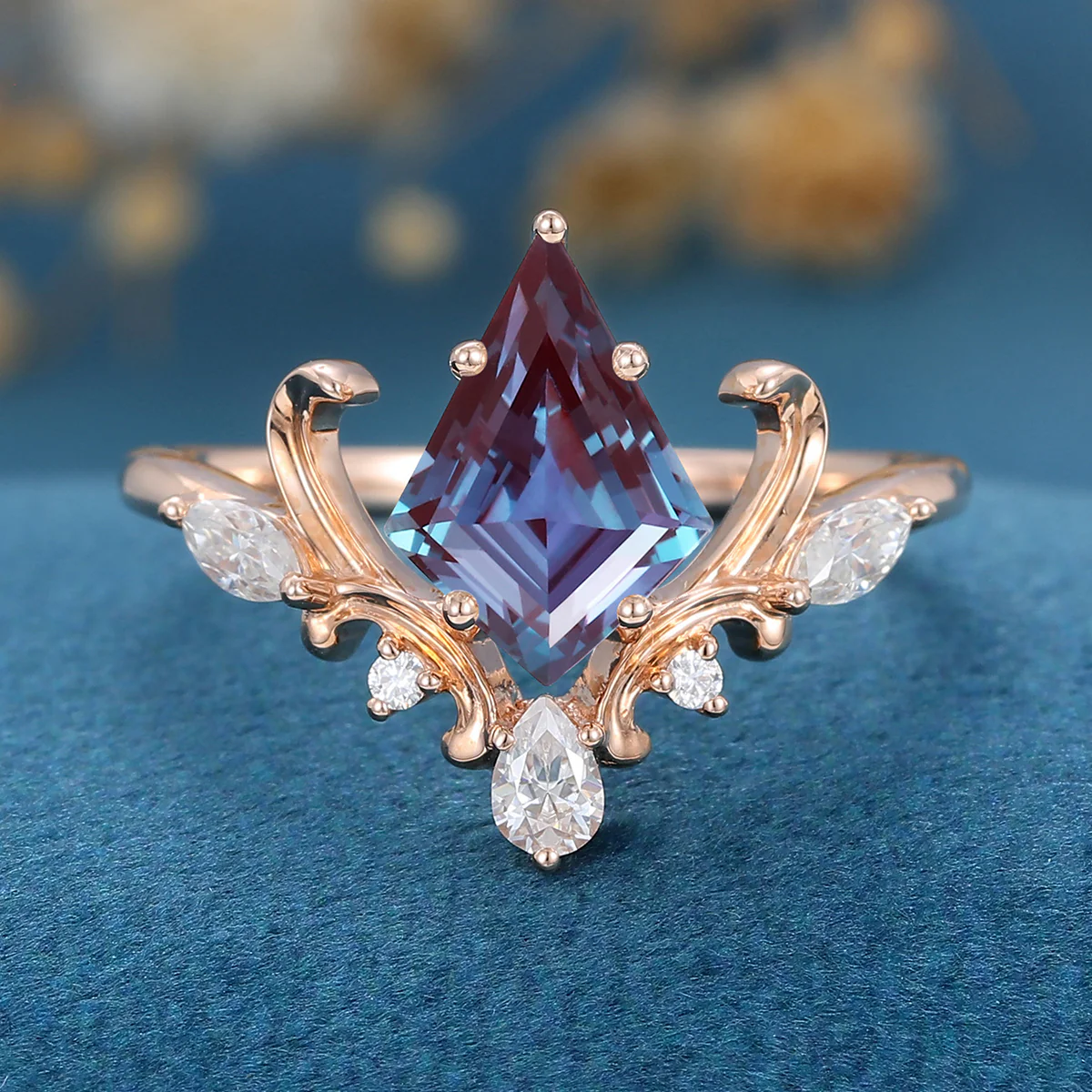 Kite Cut Lab Alexandrite Engagement Ring - Image 9