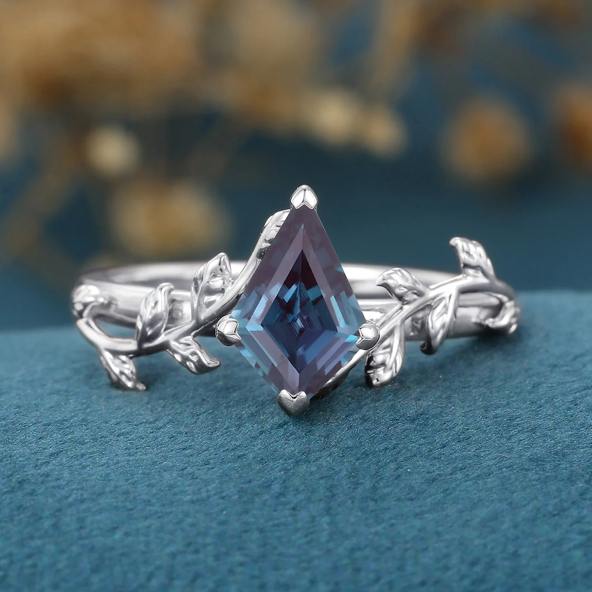 Kite Cut Lab Alexandrite Engagement Ring - Image 8