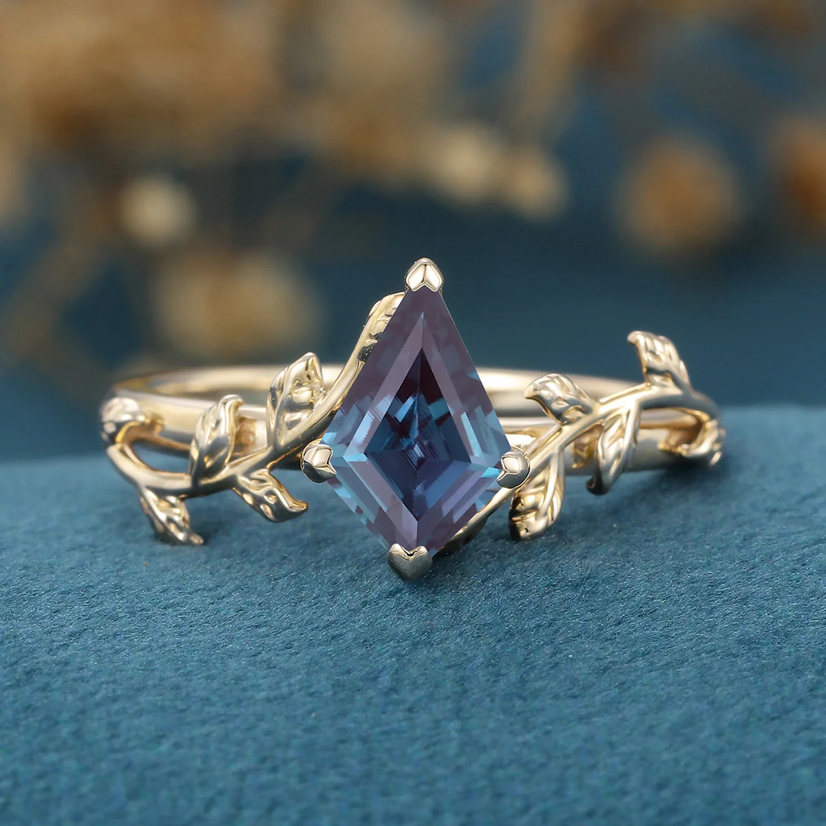 Kite Cut Lab Alexandrite Engagement Ring - Image 9