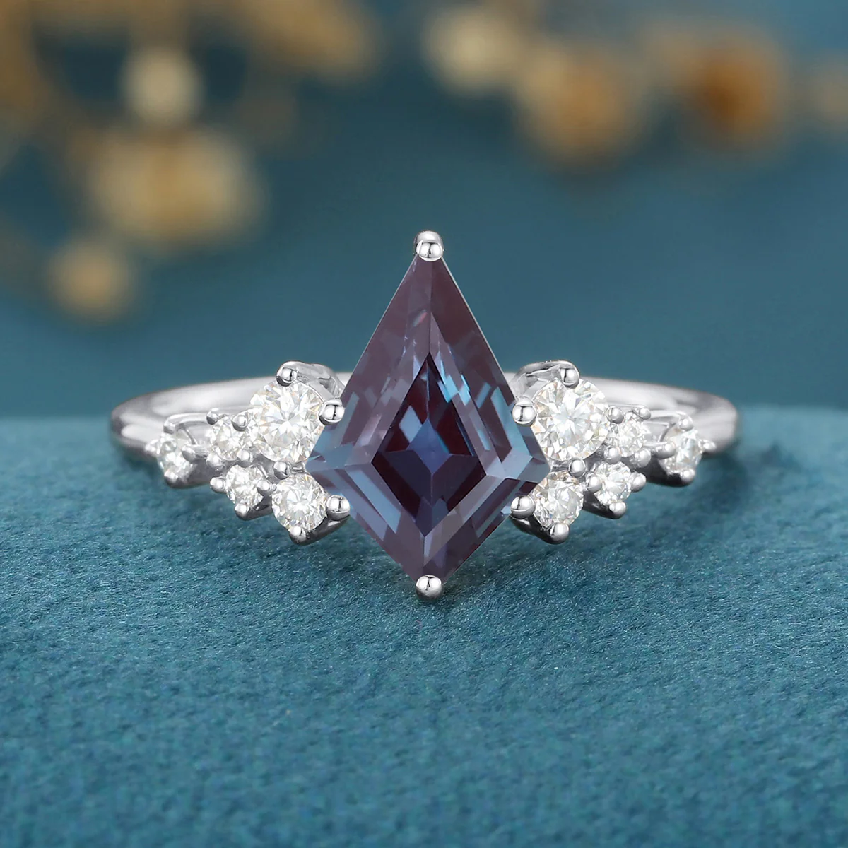Kite Cut Lab Alexandrite Engagement Ring - Image 7