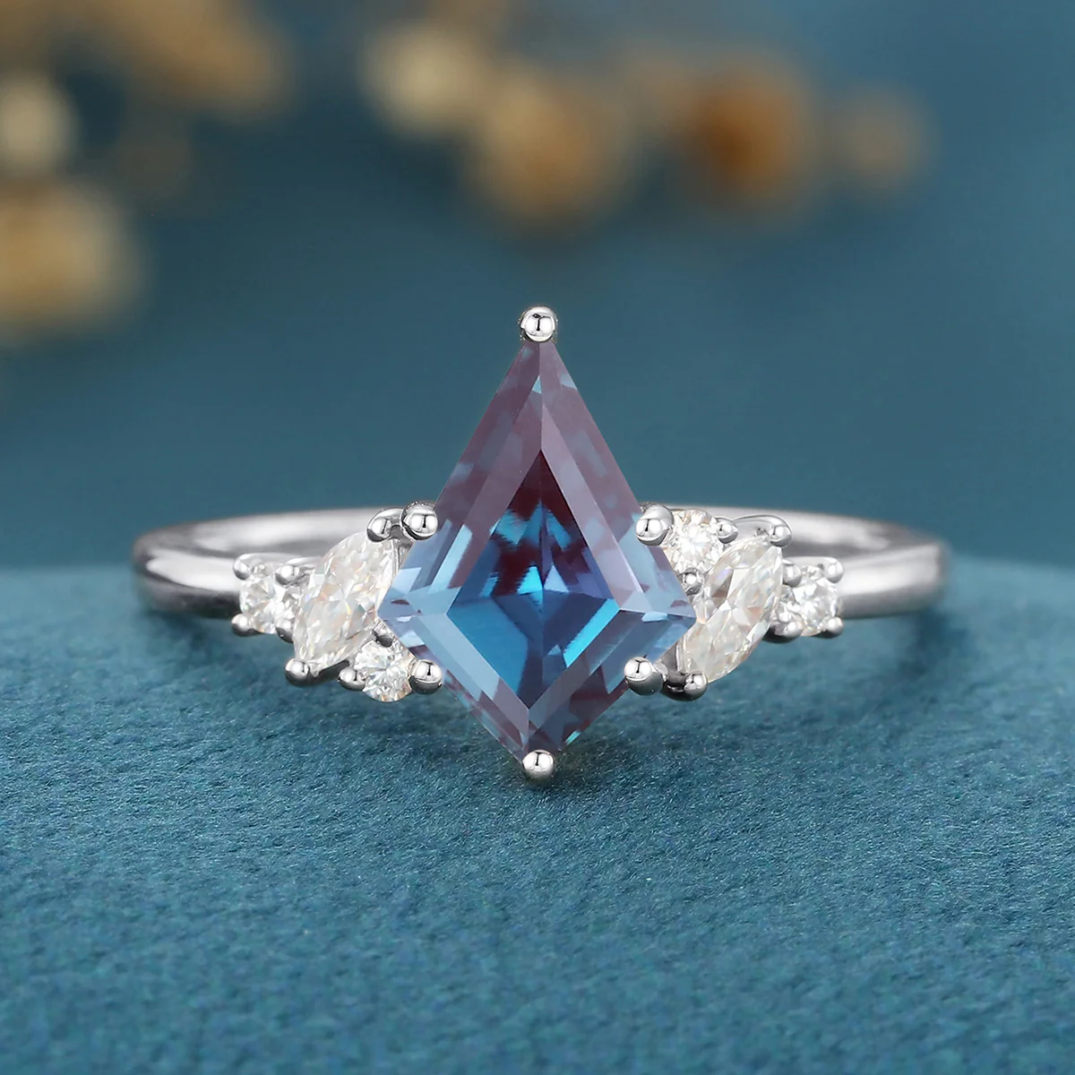 Kite Cut Lab Alexandrite Engagement Ring - Image 8
