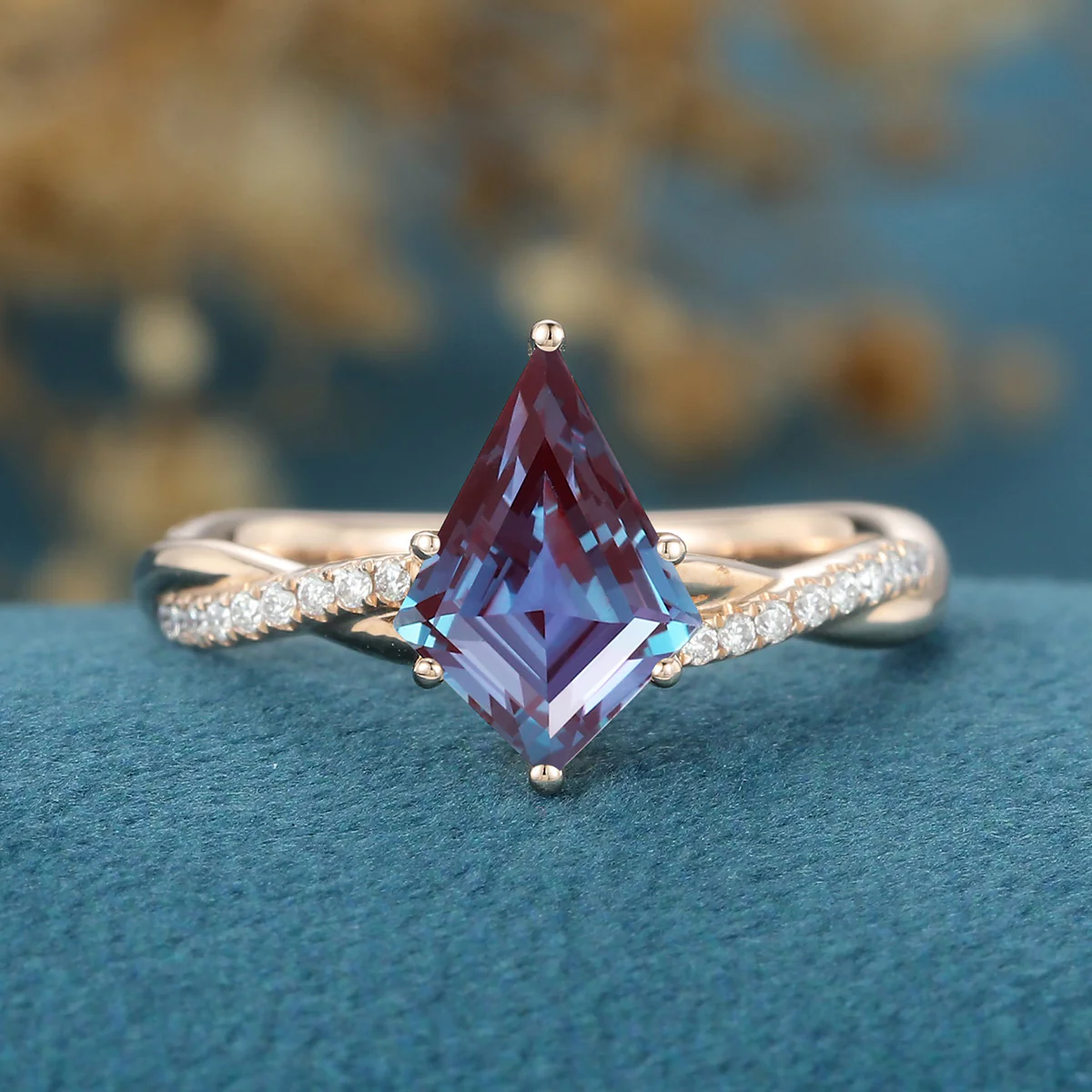 Kite Cut Lab Alexandrite Engagement Ring - Image 3