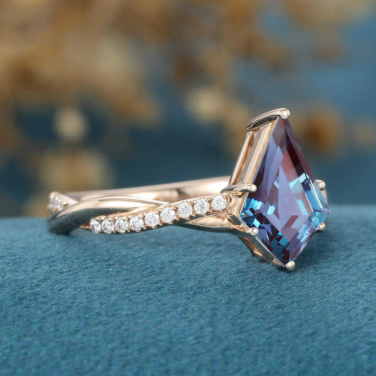 Kite Cut Lab Alexandrite Engagement Ring - Image 4