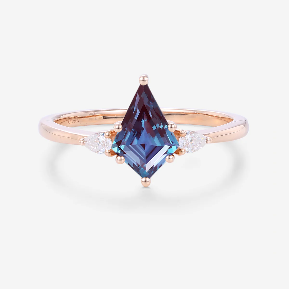 Kite Cut Lab Alexandrite Engagement Ring