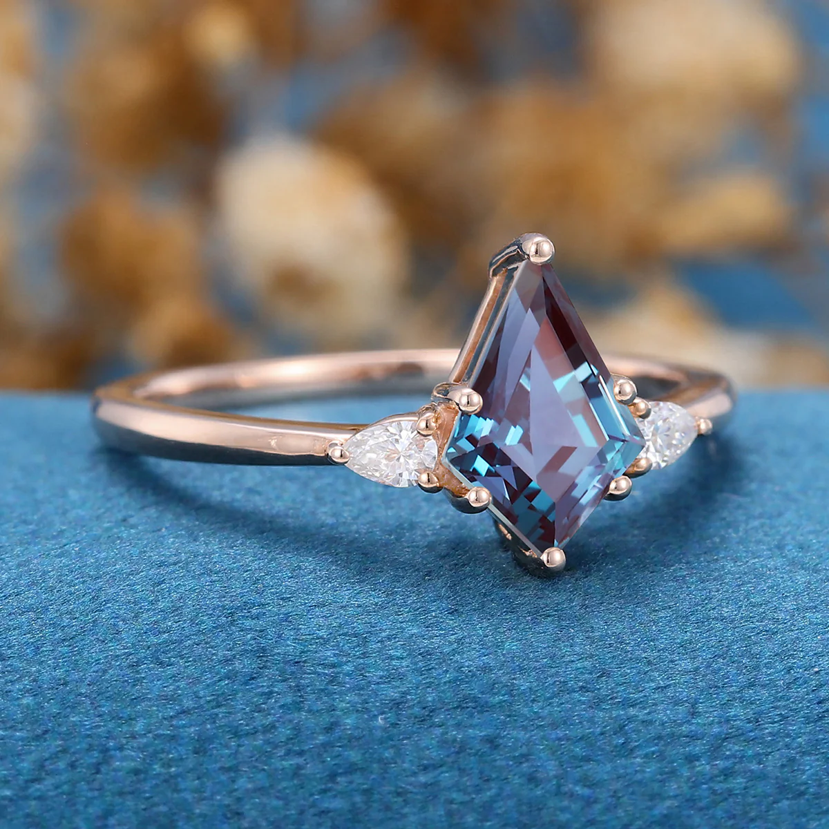 Kite Cut Lab Alexandrite Engagement Ring - Image 4