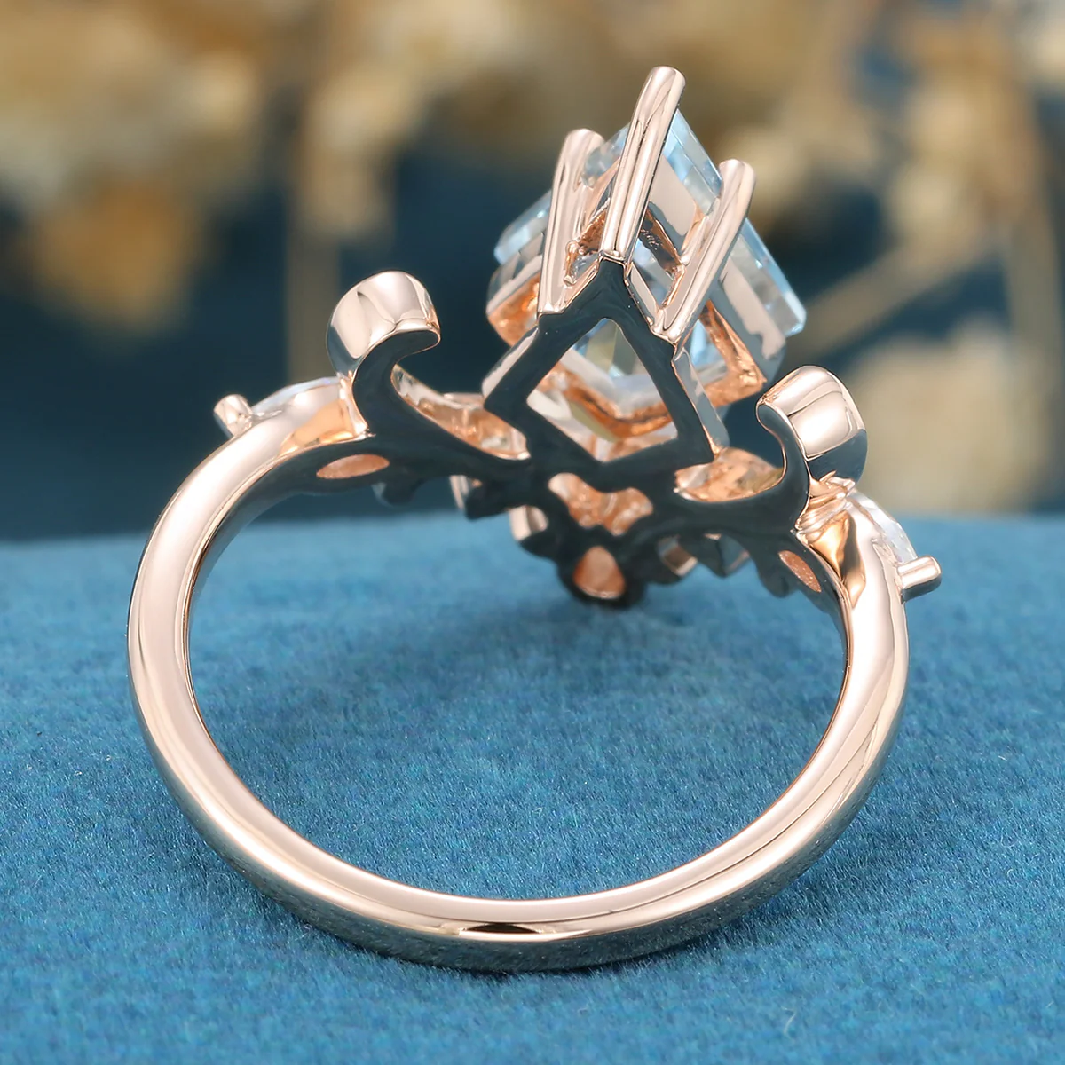 Kite Cut Aquamarine Rose Gold Engagement Ring - Image 6
