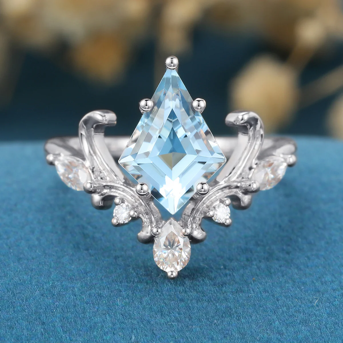 Kite Cut Aquamarine Rose Gold Engagement Ring - Image 7